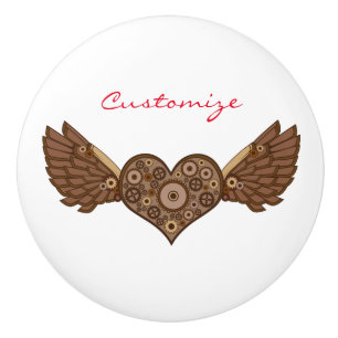 Bouton De Porte En Céramique Coeur ailé en vapeur avec les engrenages Thunder_