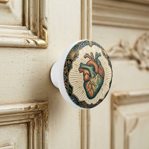 Bouton De Porte En Céramique Cœur anatomique Art Déco sarcelle vert or Design
