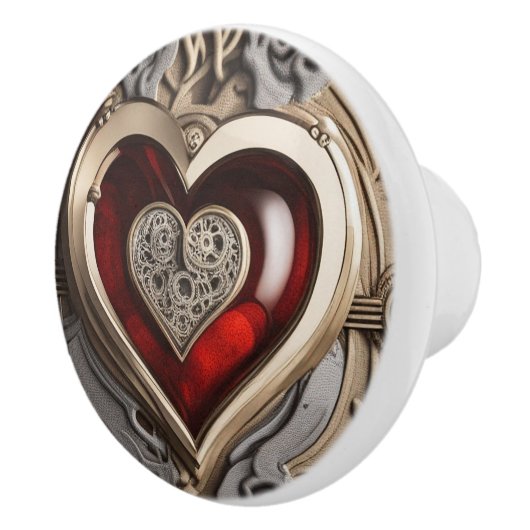 Bouton De Porte En Céramique Coeur Steampunk - Amour mécanique complexe (Droite)