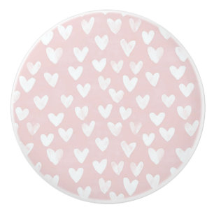 Bouton De Porte En Céramique Coeurs blancs roses