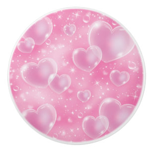 Bouton De Porte En Céramique Cœurs Bulles Roses Fillettes Mignonnes
