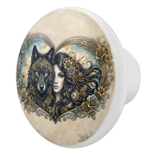 Bouton De Porte En Céramique Cœurs d'Horlogerie : Le Lien Éternel du Loup et de