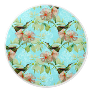 Bouton De Porte En Céramique Colibri Colibri Printemps de la feuille verte