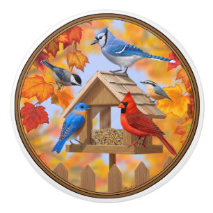 Bouton De Porte En Céramique Collecte d'oiseaux d'automne