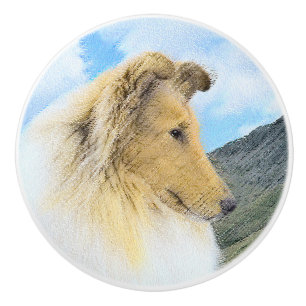 Bouton De Porte En Céramique Collie dans les montagnes (Rough) Peinture - Dog A