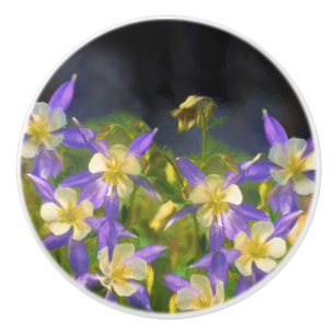Bouton De Porte En Céramique Colorado Blue Columbine Peinture - Art original
