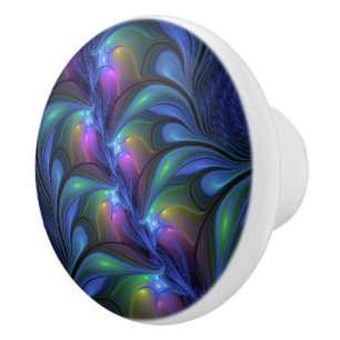Bouton De Porte En Céramique Coloré Lumineux Abstrait Bleu rose Vert Fractal