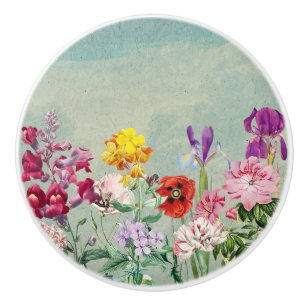 Bouton De Porte En Céramique Coloré vintage floraison belle fleurs sauvages