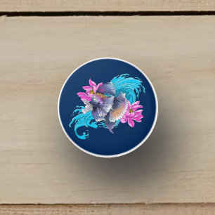 Bouton De Porte En Céramique Combattant du Siam Poisson Betta Vagues de Lotus B