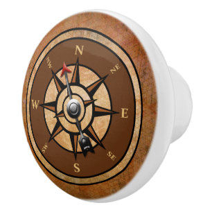 Bouton De Porte En Céramique Compas rustique nautique