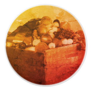 Bouton De Porte En Céramique Comté Fair Bleu Ruban Fruit À Sepia Vintage