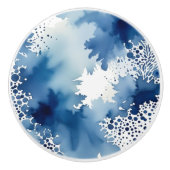 Bouton De Porte En Céramique Conception Abstraite des aquarelles bleu et blanc (Devant)