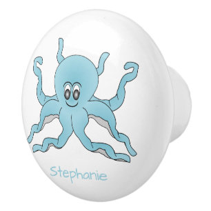 Bouton De Porte En Céramique Conception de Blue Octopus Personnalisé
