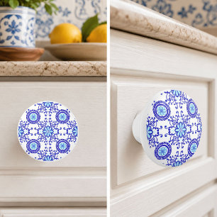 Bouton De Porte En Céramique Conception de carreaux de Positano Amalfi à l'aqua