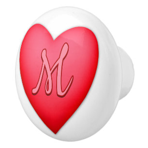 Bouton De Porte En Céramique Conception de cœur rouge personnalisée initiale
