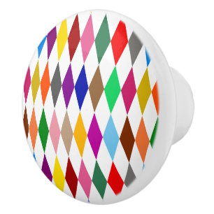 Bouton De Porte En Céramique Conception de diamants Harlequin colorés Blanc