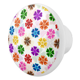 Bouton De Porte En Céramique Conception de fleurs arc-en-ciel rétro colorées bl
