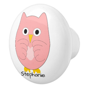 Bouton De Porte En Céramique Conception de hibou rose personnalisée