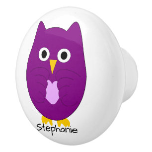 Bouton De Porte En Céramique Conception de hibou violet personnalisée