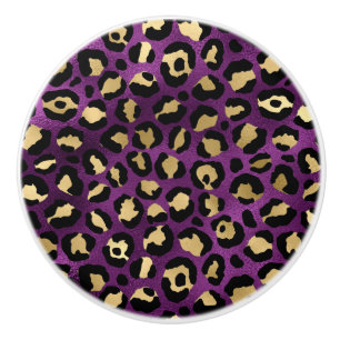 Bouton De Porte En Céramique Conception de la série Leopard violet et or 1