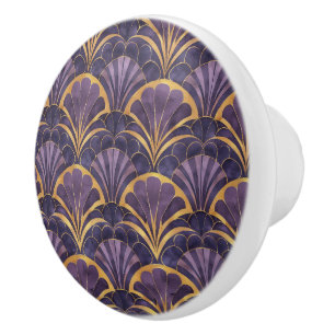 Bouton De Porte En Céramique Conception de motif d'éventail Art Déco vintage or