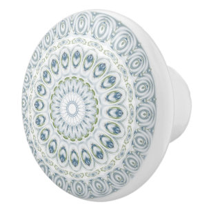Bouton De Porte En Céramique Conception de motif mandala bleu et vert serein