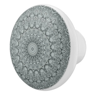 Bouton De Porte En Céramique Conception de motif mandala gris et argent