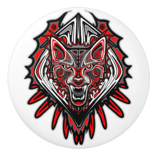 Bouton De Porte En Céramique Conception de totem tribal Haida de loup