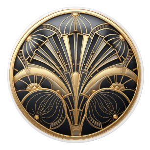 Bouton De Porte En Céramique Conception de ventilateur abstrait Art Déco or et