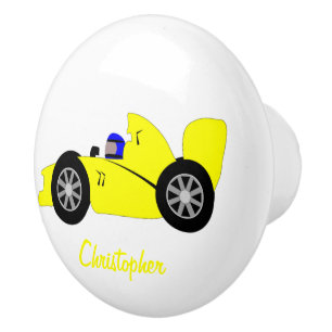 Bouton De Porte En Céramique Conception de voiture de course jaune