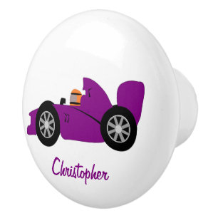 Bouton De Porte En Céramique Conception de voiture de course violette