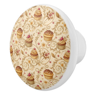 Bouton De Porte En Céramique Conception Florale de Cupcake de Boulangerie Vinta
