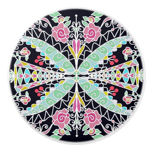 Bouton De Porte En Céramique Conception florale du kaléidoscope (Devant)