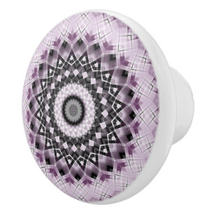 Bouton De Porte En Céramique Conception Motif de mandala violet et géométrique 