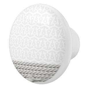 Bouton De Porte En Céramique Conception nautique blanche d'Ancre avec la corde