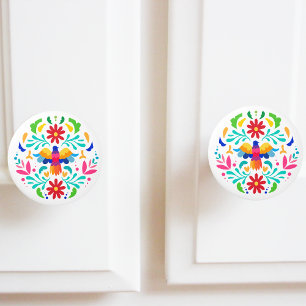 Bouton De Porte En Céramique Conception Otomi Mexicaine