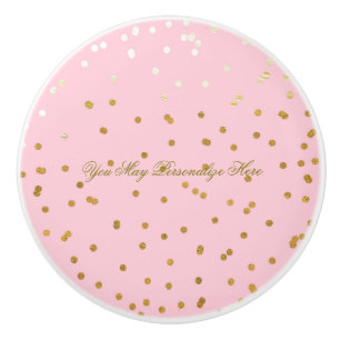 Bouton De Porte En Céramique Confettis Faux Papier Aluminium Rose et Or Brillan