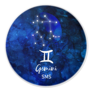 Bouton De Porte En Céramique Constellation du zodiaque Gémeaux Monogramme Galax