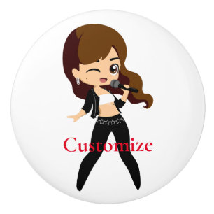 Bouton De Porte En Céramique Cool fille chante Karaoke Thunder_Cove
