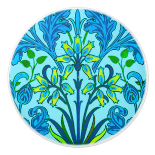 Bouton De Porte En Céramique Copie de jacinthe de William Morris, bleu Cerulean