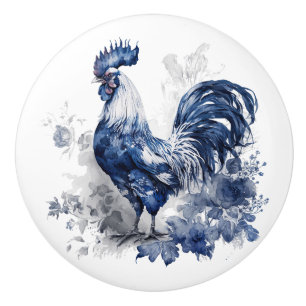 Bouton De Porte En Céramique Coq de style Delft bleu et blanc avec fleurs