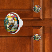 Bouton De Porte En Céramique Coq En Verre Trait Faux