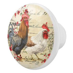 Bouton De Porte En Céramique Coq vintage et Hen