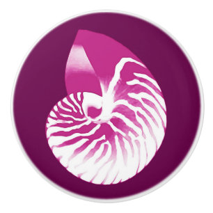 Bouton De Porte En Céramique Coquille de Nautilus - aubergine violet et blanc