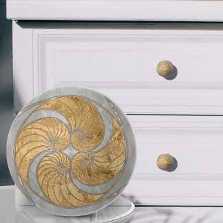 Bouton De Porte En Céramique Coquille de Nautilus Fausse Mère de Perle et Or
