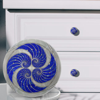 Bouton De Porte En Céramique Coquille de Nautilus Lapis Lazuli et Nacre