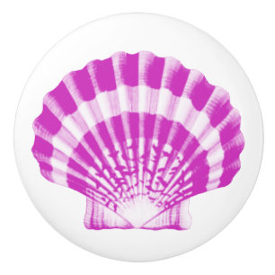 Bouton De Porte En Céramique Coquille marine - orchidée et blanche