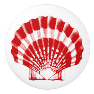Bouton De Porte En Céramique Coquille marine - rouge profond et blanc