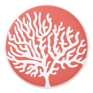 Bouton De Porte En Céramique Corail de mer blanche et rose côtiers de corail
