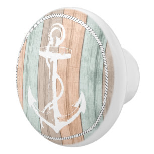 Bouton De Porte En Céramique Corail, Turquoise et Tan Beach Wood - Ancre marine